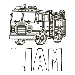 Online izdelana pobarvanka - Pobarvanka imena LIAM in pobarvanka gasilskega avta