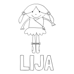 Online izdelana pobarvanka - Pobarvanka imena LIJA in otroška pobarvanka nasmejane baletke