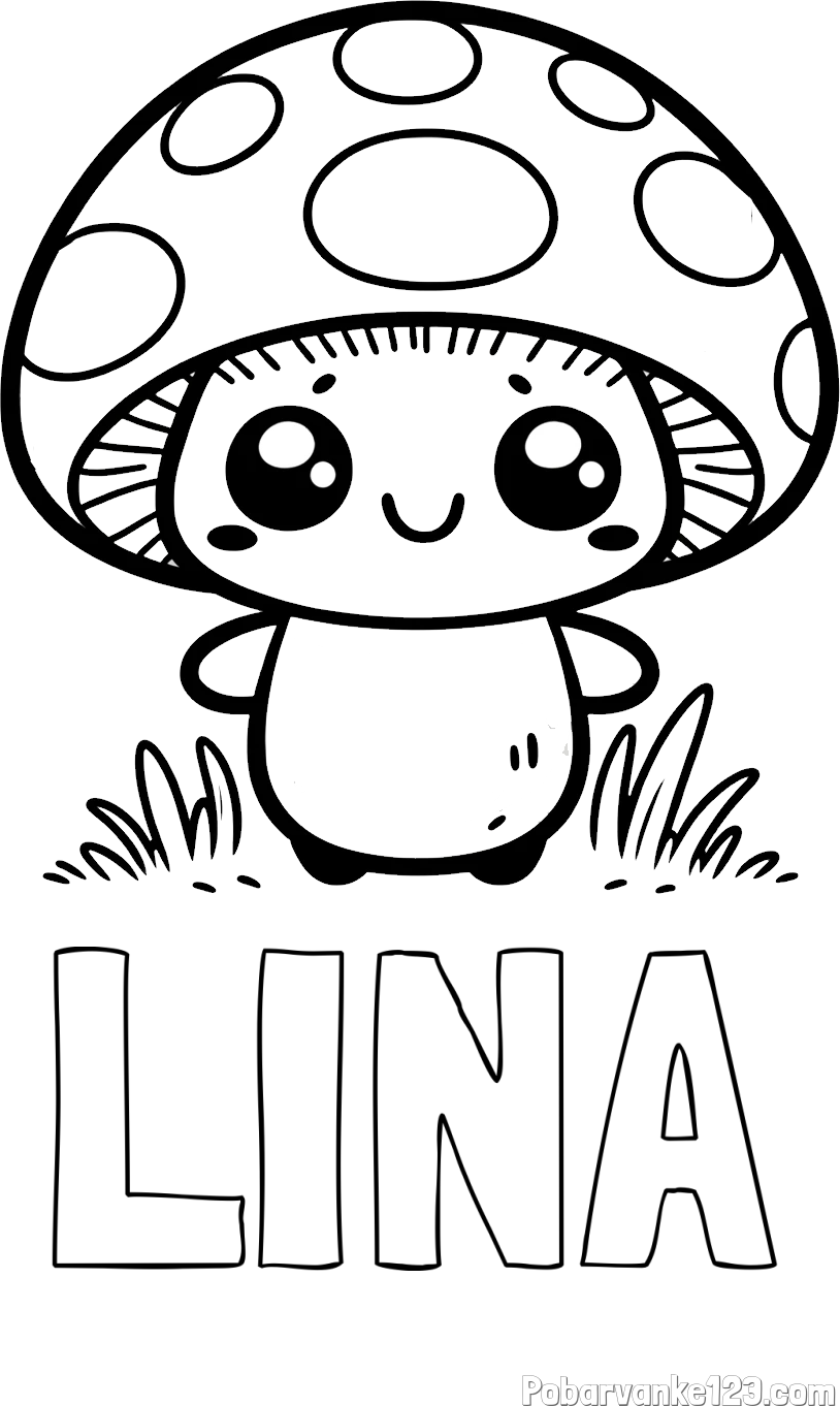 Pobarvanka imena LINA in otroška pobarvanka gobe