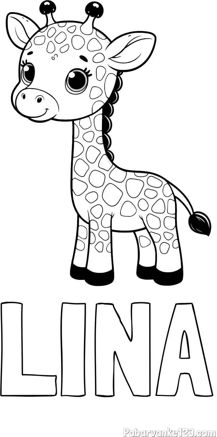 Pobarvanka imena LINA in pobarvanka simpatične žirafe
