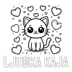 Online izdelana pobarvanka - Pobarvanka imena LJUBKA KAJA in pobarvanka ljubke mucke obdane z veliko srčki