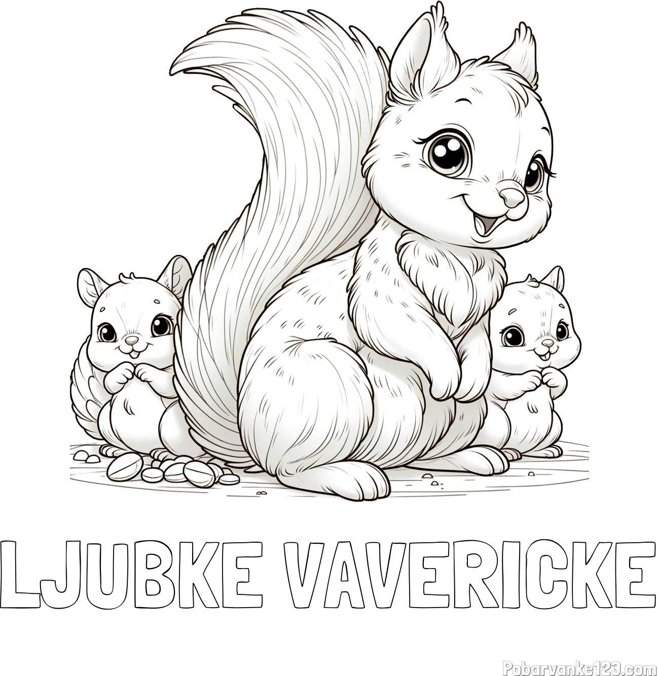Pobarvanka imena LJUBKE VAVERICKE in pobarvanka veveričje družine