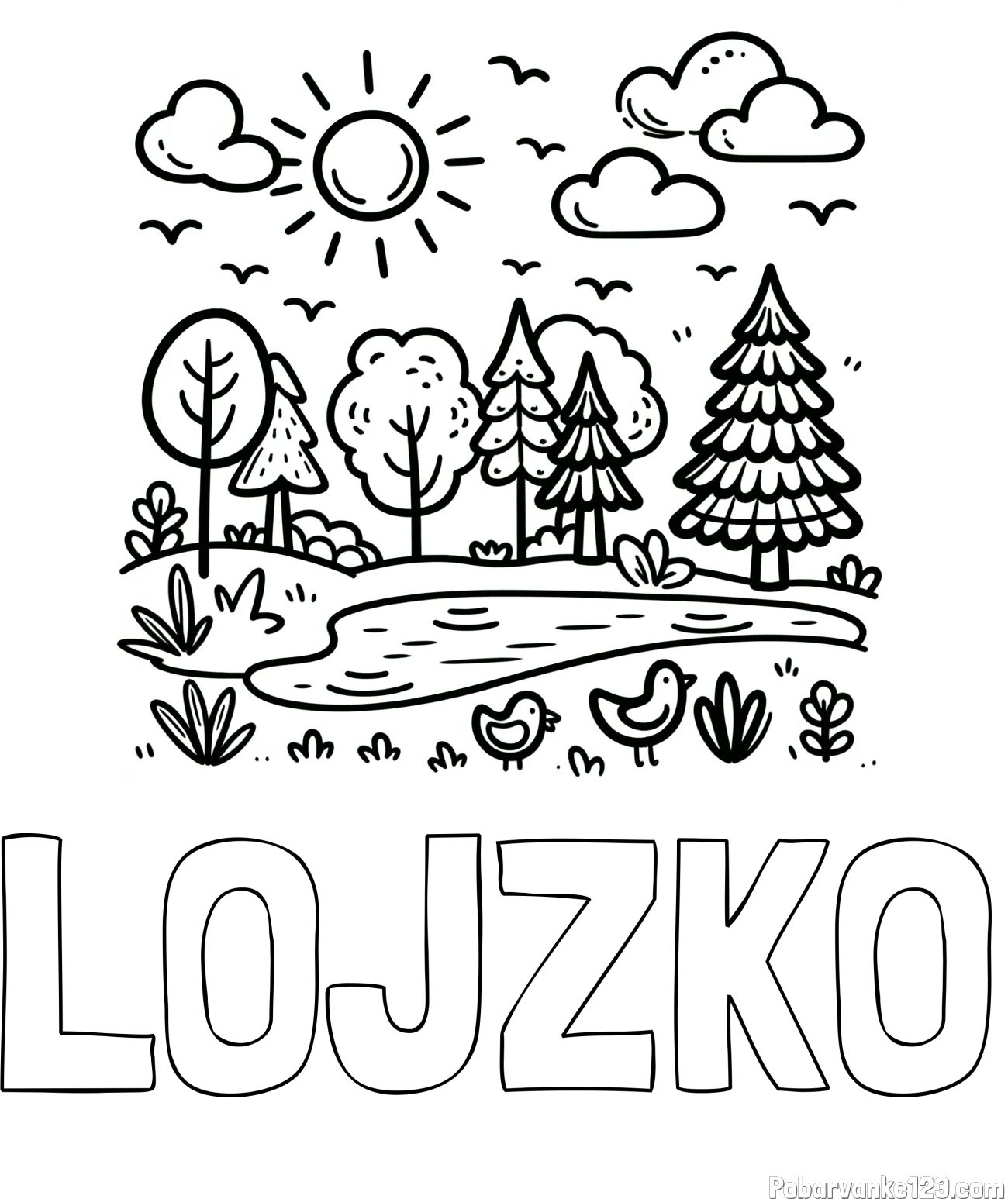 Pobarvanka imena LOJZKO in preprosta otroška pobarvanka narave