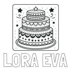 Online izdelana pobarvanka - Pobarvanka imena LORA EVA in pobarvanka slastne torte