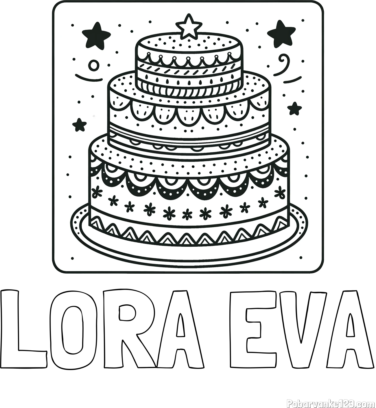 Pobarvanka imena LORA EVA in pobarvanka slastne torte