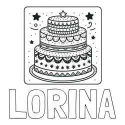 Online izdelana pobarvanka - Pobarvanka imena LORINA in pobarvanka slastne torte