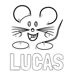 Online izdelana pobarvanka - Pobarvanka imena LUCAS in pobarvanka poveži številke - ljubka miška