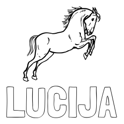 Online izdelana pobarvanka - Pobarvanka imena LUCIJA in pobarvanka konja v skoku