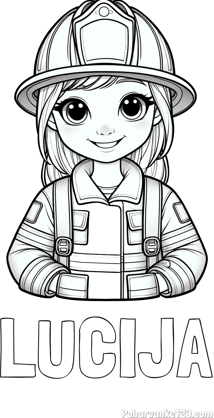 Pobarvanka imena LUCIJA in pobarvanka ljubke gasilke
