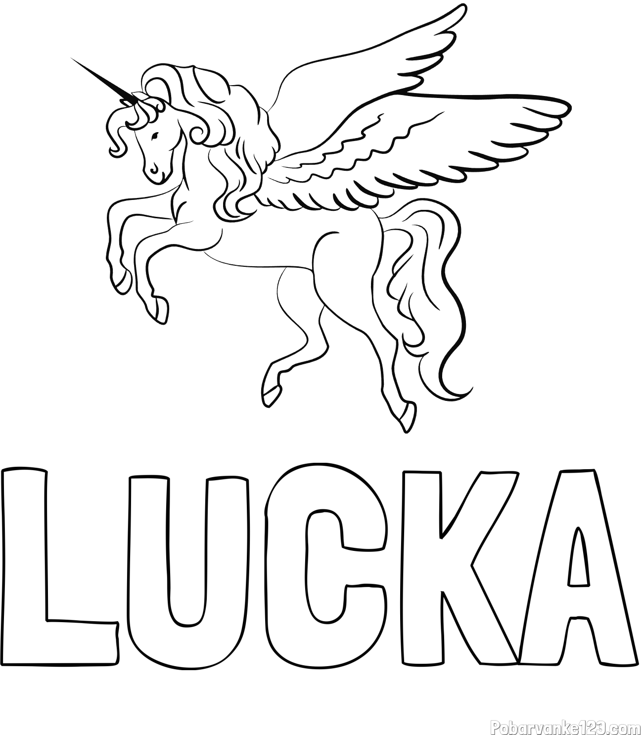 Pobarvanka imena LUČKA in lepa pobarvanka samoroga