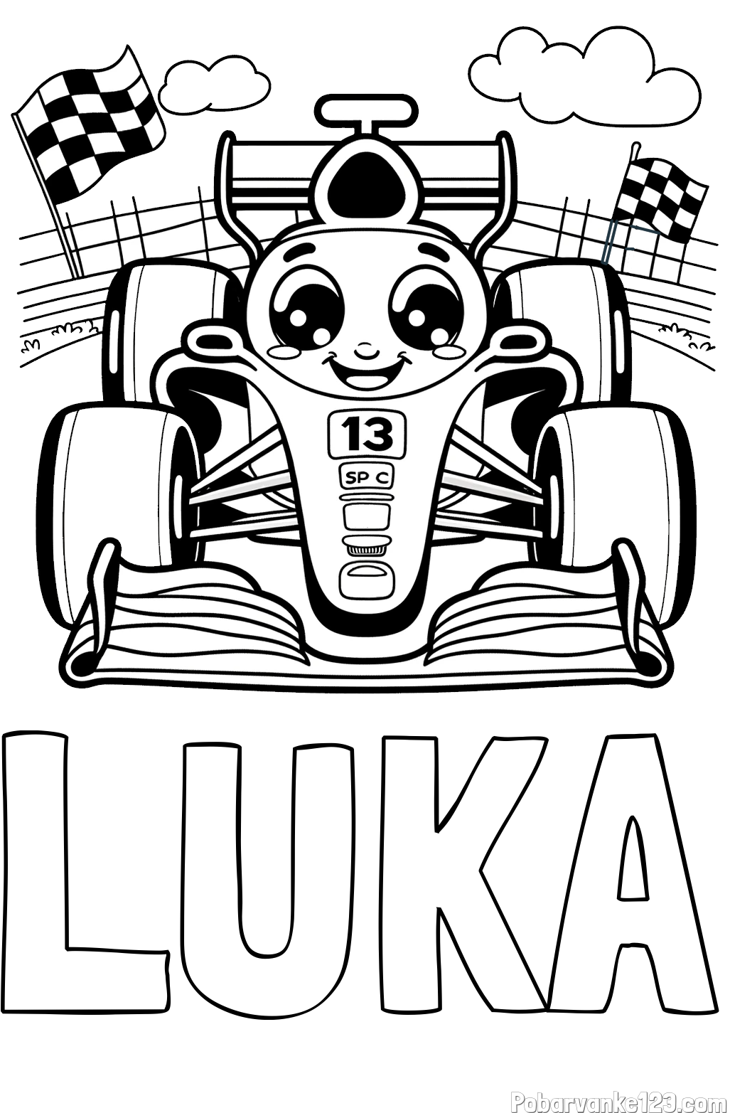 Pobarvanka imena LUKA in otroška pobarvanka FORMULA 1