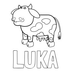 Online izdelana pobarvanka - Pobarvanka imena LUKA in otroška pobarvanka smešne krave