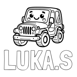 Online izdelana pobarvanka - Pobarvanka imena LUKA.S in otroška pobarvanka ljubkega džipa