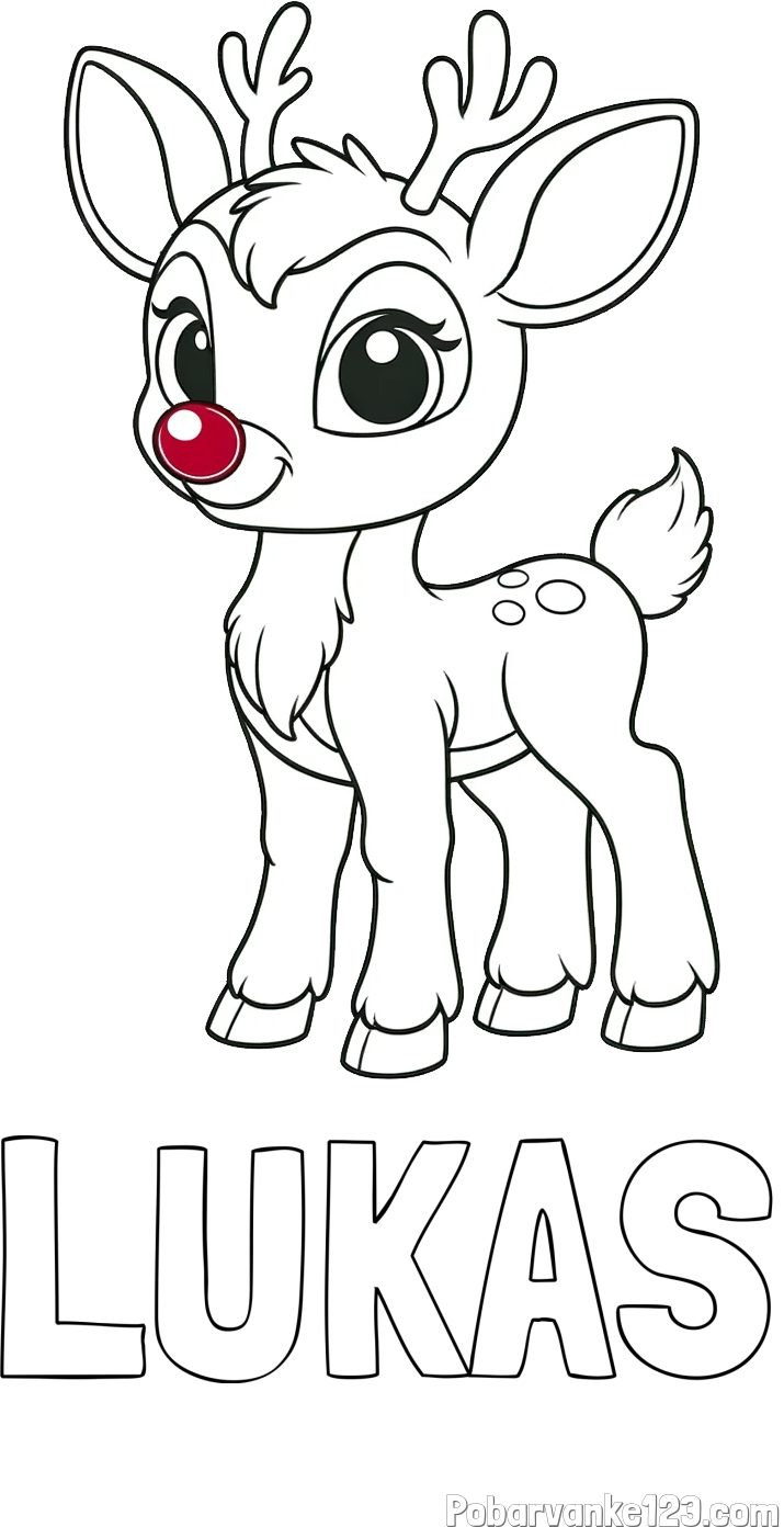 Pobarvanka imena LUKAS in pobarvanka nasmejanega jelenčka Rudolfa