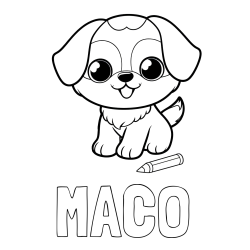 Online izdelana pobarvanka - Pobarvanka imena MAČO in pobarvanka prikupnega kužka