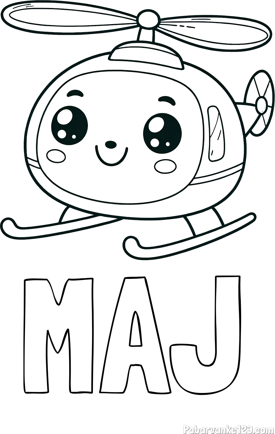 Pobarvanka imena MAJ in otroška pobarvanka ljubkega helikopterja