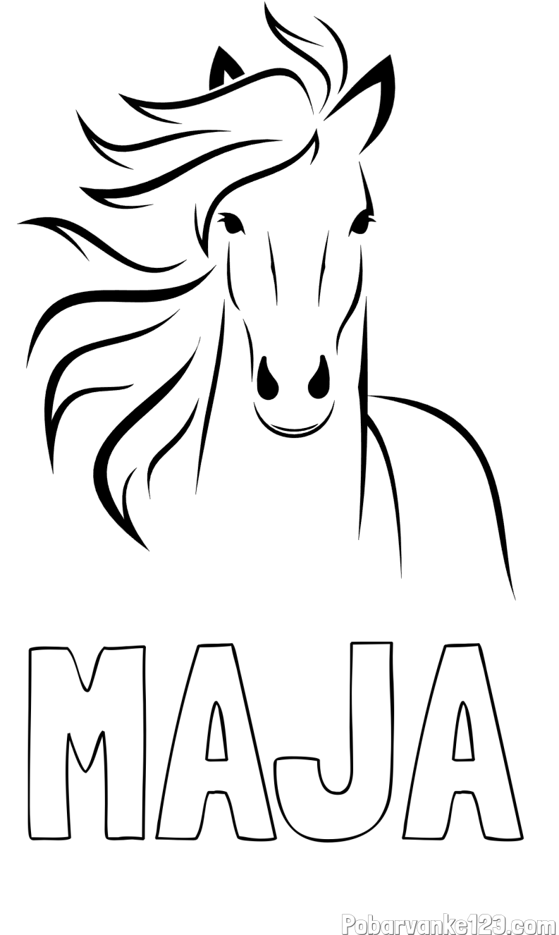 Pobarvanka imena MAJA in lepa pobarvanka konja