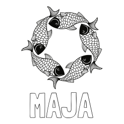 Online izdelana pobarvanka - Pobarvanka imena MAJA in pobarvanka rib - mandale