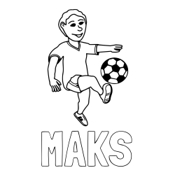 Online izdelana pobarvanka - Pobarvanka imena MAKS in pobarvanka nogometaša, ki brca žogo