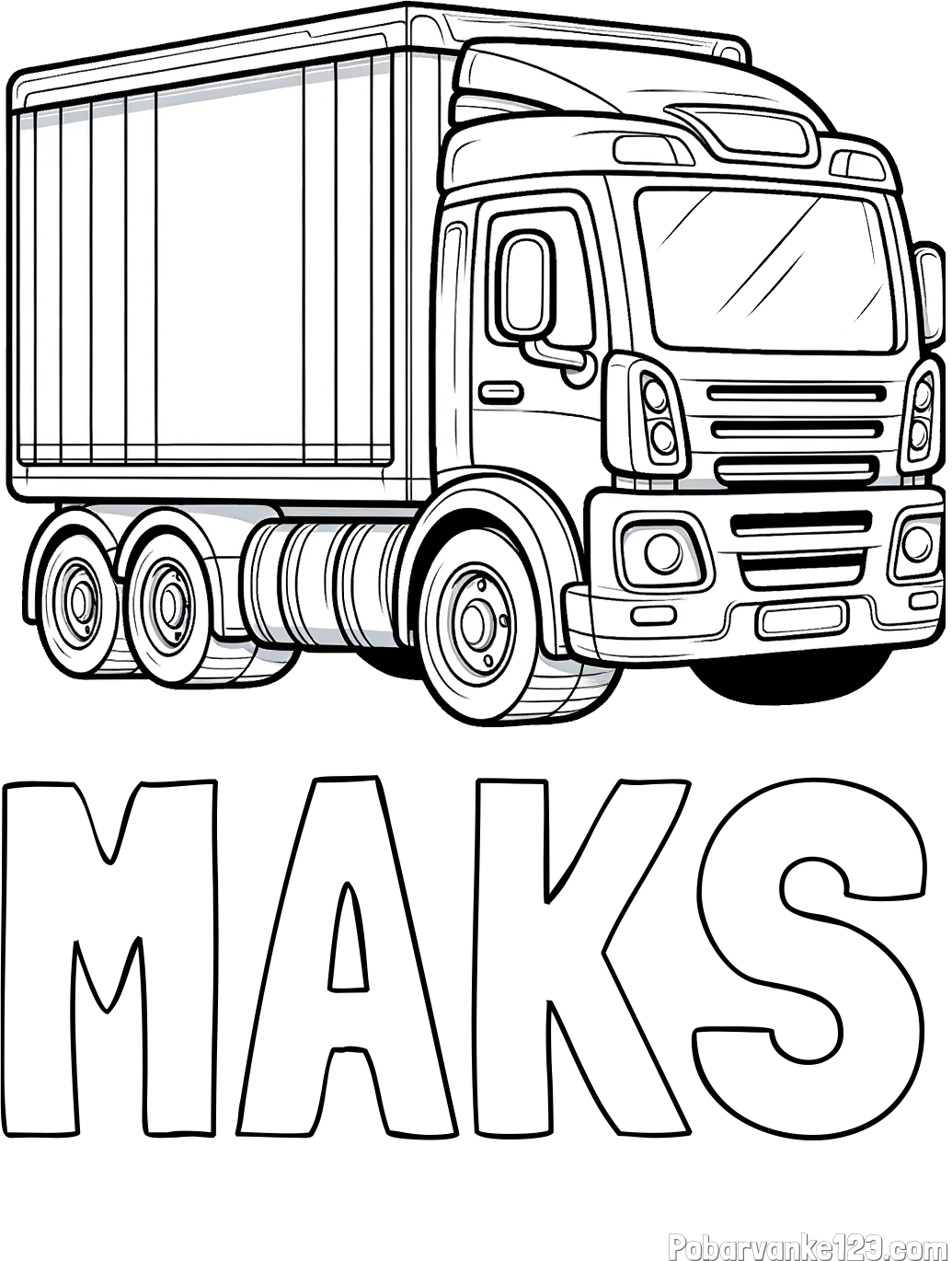 Pobarvanka imena MAKS in pobarvanka velikega tovornjaka