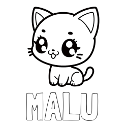 Online izdelana pobarvanka - Pobarvanka imena MALU in pobarvnaka ljubke muce v anime slogu