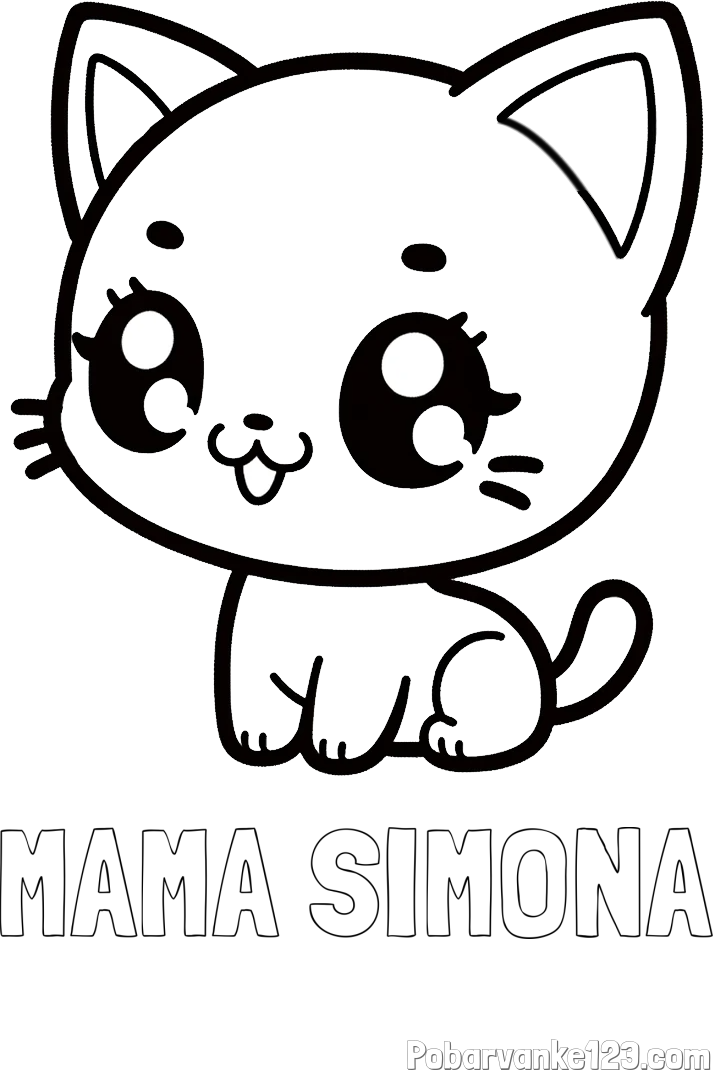 Pobarvanka imena MAMA SIMONA in pobarvnaka ljubke muce v anime slogu