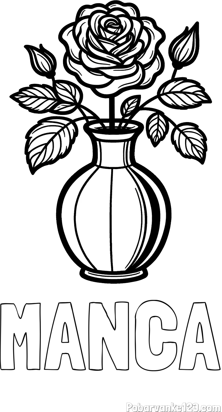Pobarvanka imena MANCA in pobarvanka čudovite vrtnice v vazi