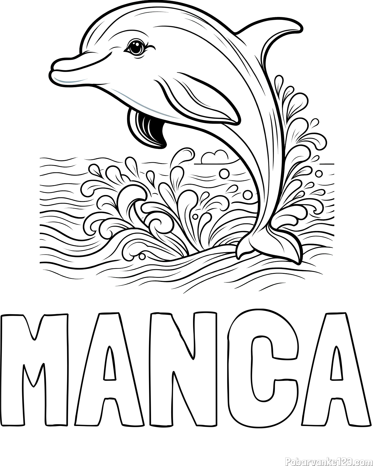 Pobarvanka imena MANCA in pobarvanka ljubkega delfina
