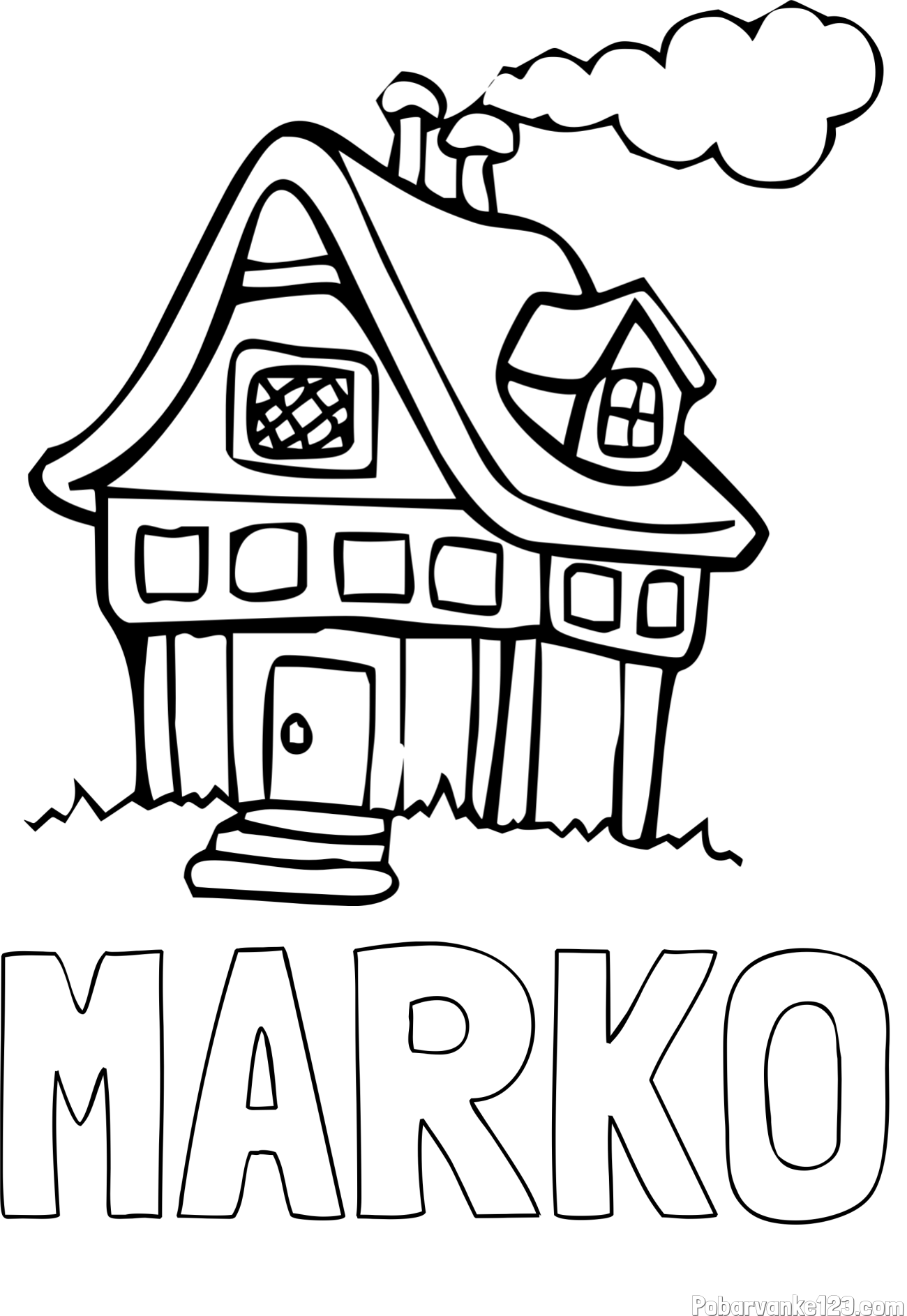Pobarvanka imena MARKO in pobarvanka prikupne hiške