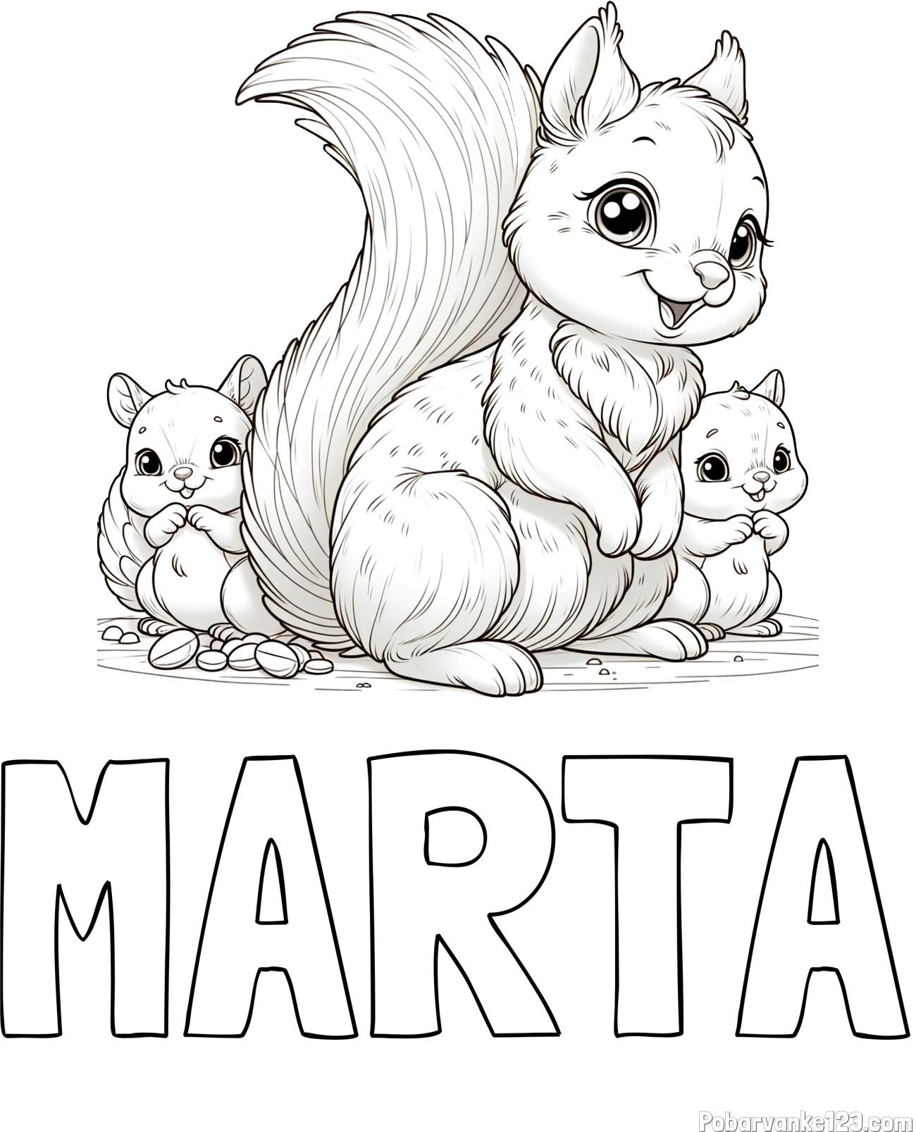 Pobarvanka imena MARTA in pobarvanka veveričje družine