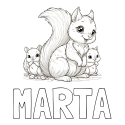 Online izdelana pobarvanka - Pobarvanka imena MARTA in pobarvanka veveričje družine