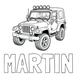 Online izdelana pobarvanka - Pobarvanka imena MARTIN in pobarvanka džipa