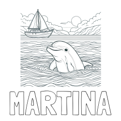 Online izdelana pobarvanka - Pobarvanka imena MARTINA in pobarvanka delfina v morju ter jadrnice
