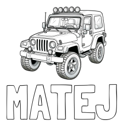 Online izdelana pobarvanka - Pobarvanka imena MATEJ in pobarvanka džipa