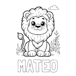 Online izdelana pobarvanka - Pobarvanka imena MATEO in pobarvanka ljubkega leva