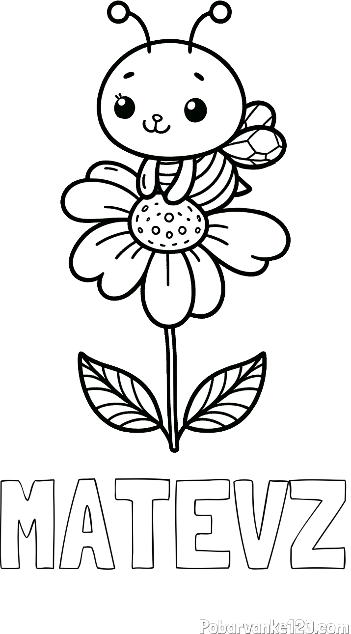 Pobarvanka imena MATEVŽ in pobarvanka ljubke čebelice na roži