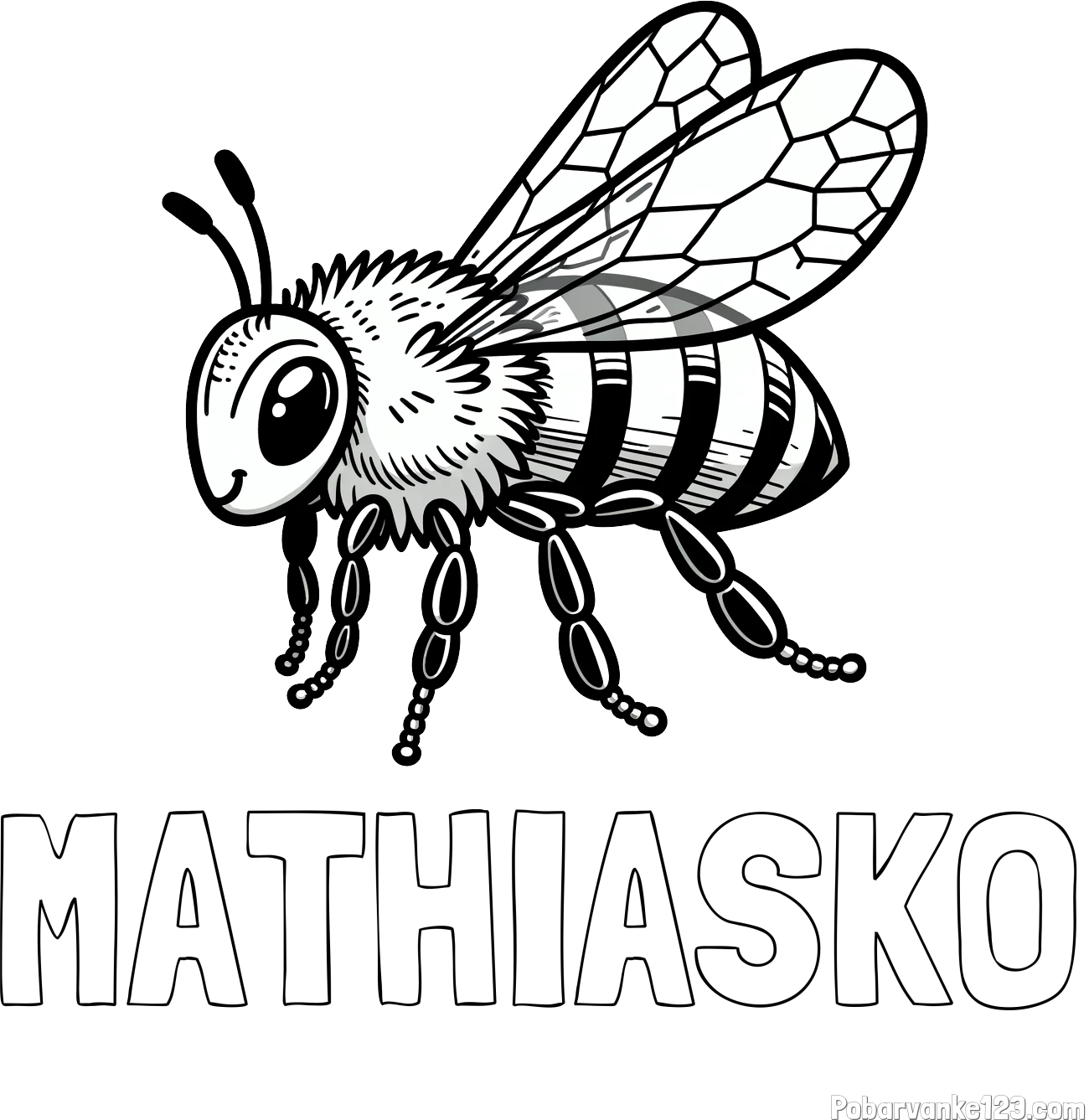 Pobarvanka imena MATHIASKO in otroška pobarvanka čebele (realistična)