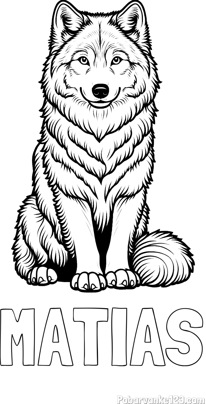 Pobarvanka imena MATIAS in pobarvanka prijaznega volka