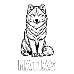 Online izdelana pobarvanka - Pobarvanka imena MATIAS in pobarvanka prijaznega volka