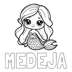 Online izdelana pobarvanka - Pobarvanka imena MEDEJA in pobarvanka prikupne morske deklice