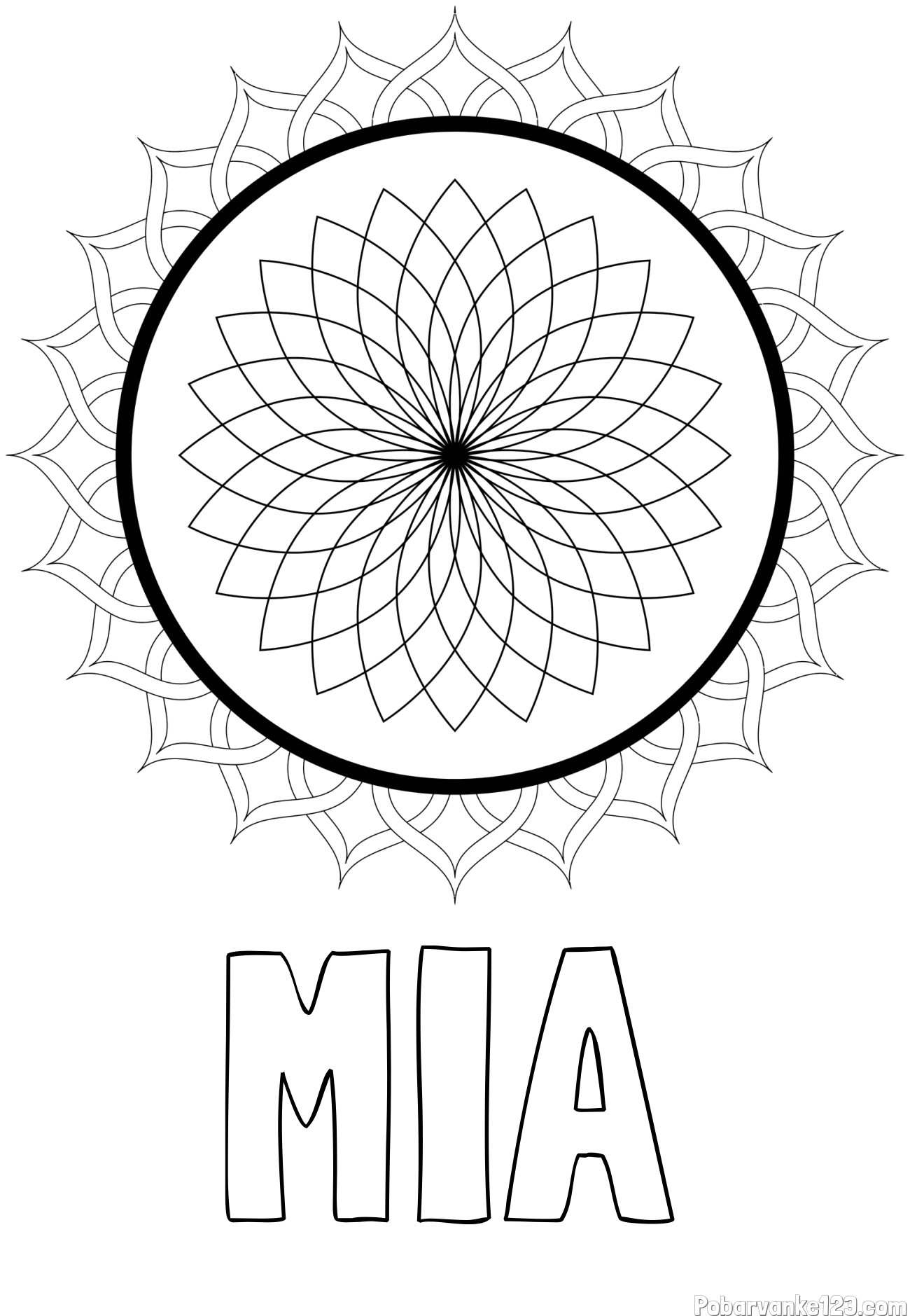 Pobarvanka imena MIA in pobarvanka mandale 2