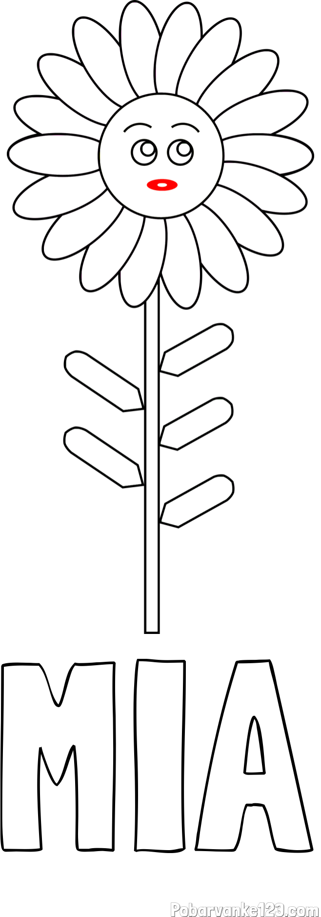Pobarvanka imena MIA in pobarvanka preproste cvetlice