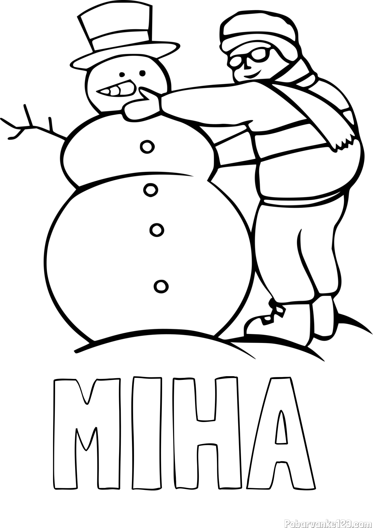 Pobarvanka imena MIHA in pobarvanka snežaka