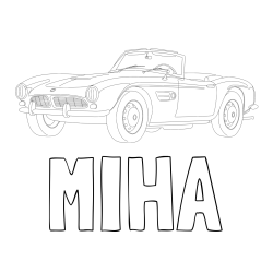 Online izdelana pobarvanka - Pobarvanka imena MIHA in pobarvnaka starega BMW
