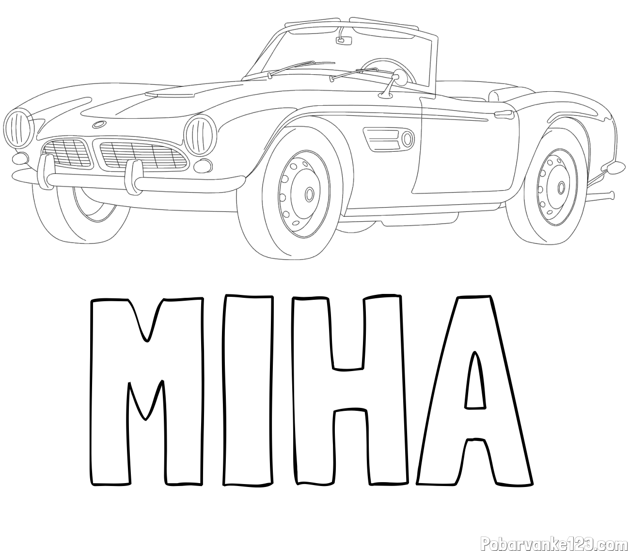 Pobarvanka imena MIHA in pobarvnaka starega BMW