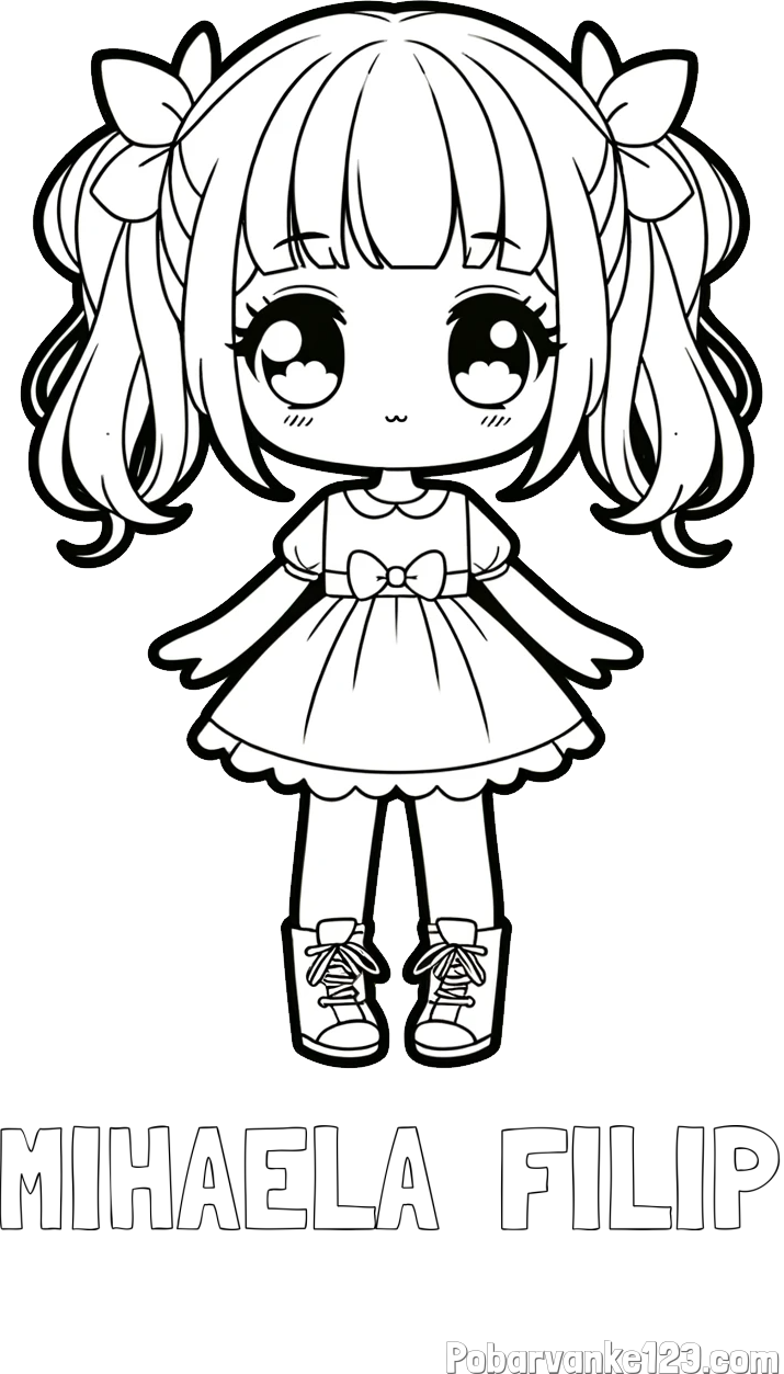 Pobarvanka imena MIHAELA  FILIP in pobarvanka anime punčke