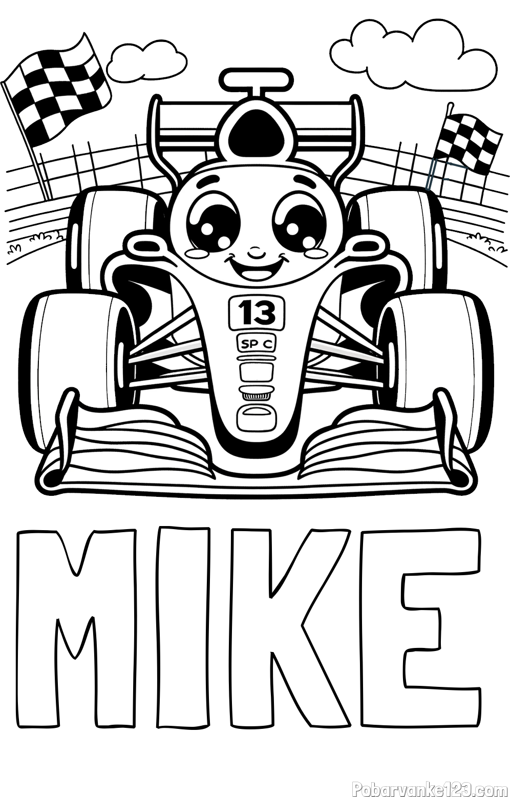 Pobarvanka imena MIKE in otroška pobarvanka FORMULA 1