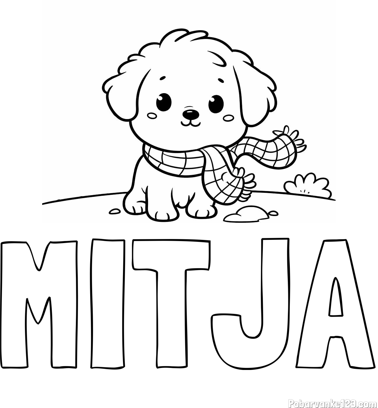 Pobarvanka imena MITJA in pobarvanka prikupnega psička