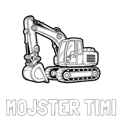 Online izdelana pobarvanka - Pobarvanka imena MOJSTER TIMI in pobarvanka velikega delovnega stroja - bagra