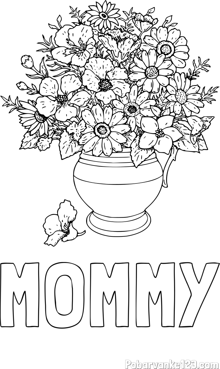 Pobarvanka imena MOMMY in pobarvanka cvetja v vazi